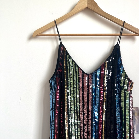 NWT Soprano Sleeveless Sequin Striped Midi Dress Multi Colored Size Small - Picture 3 of 10